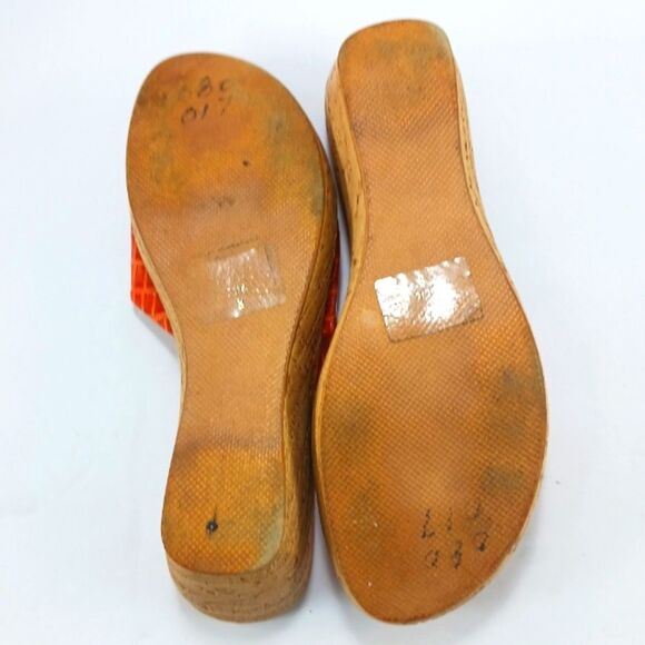 Lorenzo Chelini Orange Crocodile Print Cork Wedge Sandals. Womans 8............. - Picture 13 of 13